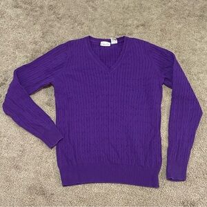 Kim Rogers Purple V-Neck Sweater with Ribbed Texture